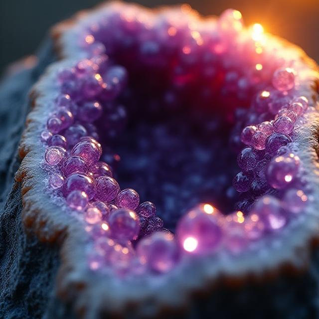 Un meraviglioso geode di ametista illuminato con luce calda